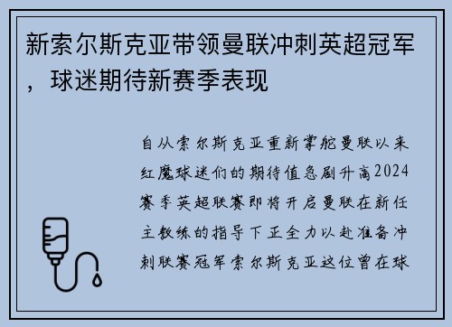 新索尔斯克亚带领曼联冲刺英超冠军，球迷期待新赛季表现